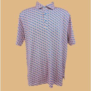 Johnston & Murphy XC4 Mens Polo Medium Blue/Pink Print Cool Degree